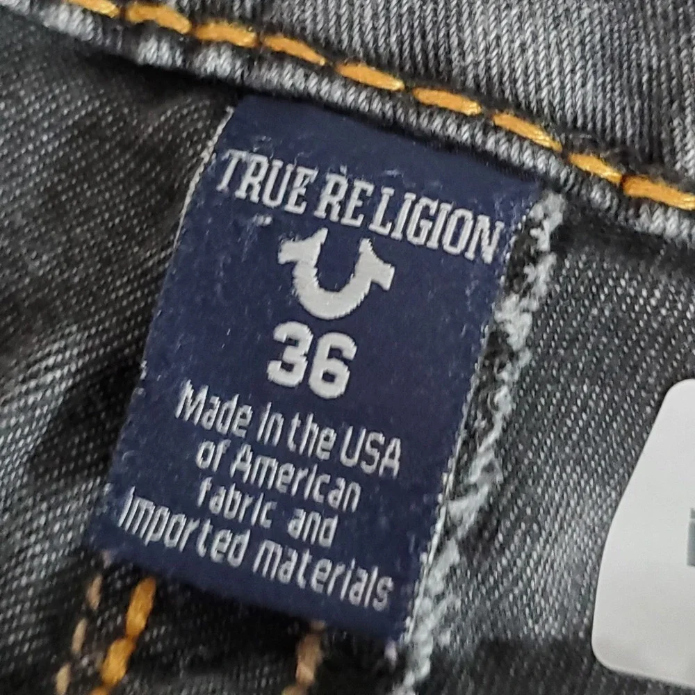 True Religion Men Jeans 36 Gray Denim Rocco Ricky Relaxed Straight Thick Stitch